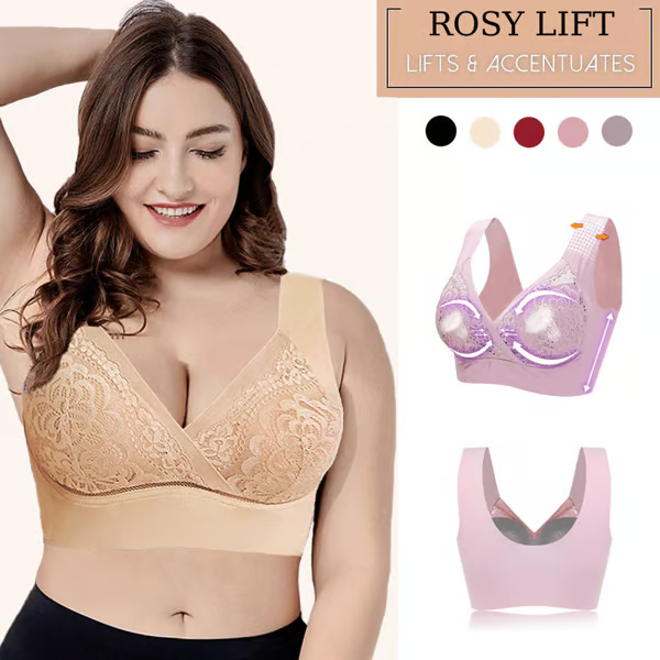 ROSY LIFT BRA âPlus Size Comfort Extra Elastic Wireless Support Lace Bra (Size runs the same as regular bras)