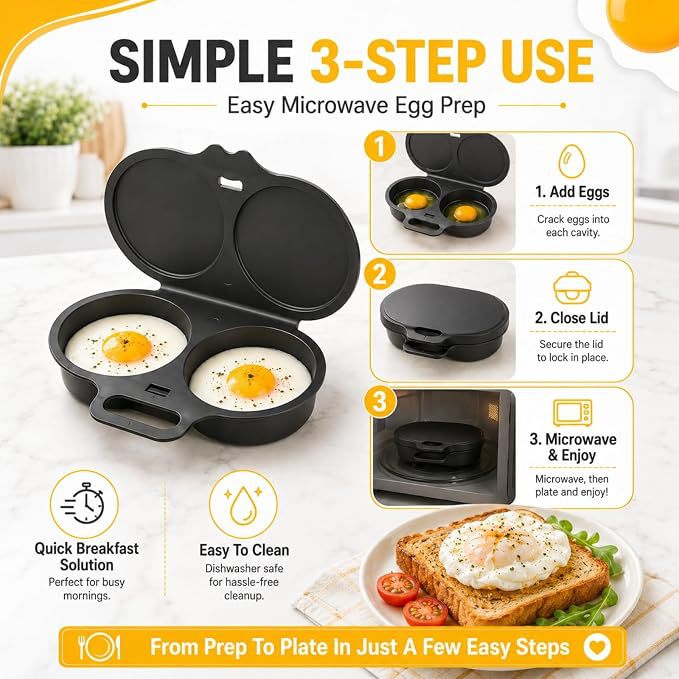 💥2026 HOT SALE🥳💞69K+ SOLD!💥Microwave Egg Poacher🍳–Dual‑cavity, non‑stick & easy clean. Healthier than frying – stock up & save! 🏠✅